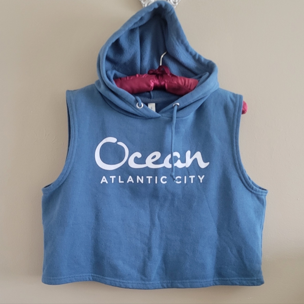 US Apparel | Blue Sleeveless Hoodie Tank Hooded Ocean Atlantic City Cropped
